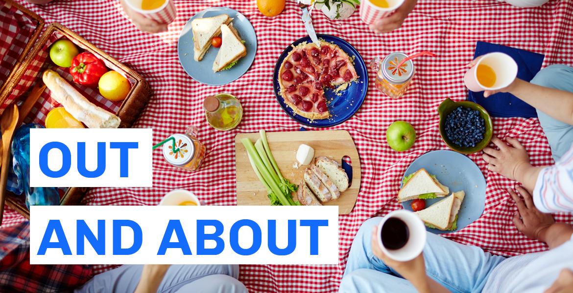 Birdseye view of picnic with food spread